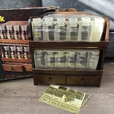 Small Vintage Spice Rack, 12 Glass Jars With Labels, 2 drawers tiawan keynote