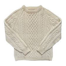 Hand Knitted Wool Jumper Cable Knit Womens Small Aran Chunky Cream Vintage
