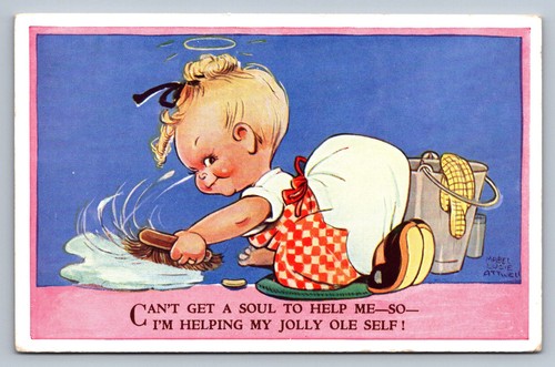 Postcard girl cleaning helping - girl,