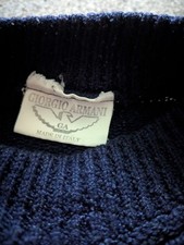 Vintage 80s/90s Giorgio Armani Jeans Navy Wool Turtleneck Sweater Made in Italy