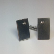 Vintage 835 Sterling Silver & .10 Ctw Genuine Diamond Rectangle Cufflinks