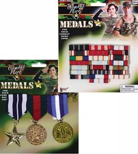 Military Medals + Bars Ribbons Army Soldier Fancy Dress Costume Outfit Accessory