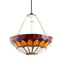 Amber and Red Stained Glass Domed Tiffany Pendant Lamp Shade with Chain by Ha...