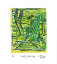 2019 linocut "Empty building" by Bill Payne.Cyril Power genre.