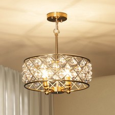 HOMCOM Ceiling Light with Adjustable Height, Modern Crystal Chandelier