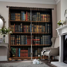 Window Curtains Polyester Elegant Bookshelf Print Home Curtains All Sizes