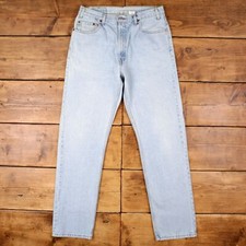 Vintage Levis 505 Jeans 34 x 34 90s Light Wash Straight Blue Red Tab Denim