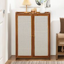 Shoe Cabinet Storage Cupboard Footwear Stand Rack Wooden Double Rattan Doors UK