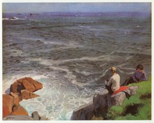 Two Girls Cornwall seascape