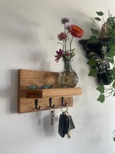 Key Holder With Shelf Wooden Oak 3 hooks Flush fitment