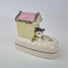 Antique 19th Century Staffordshire Dog In Kennel Inkwell / Pen Stand 