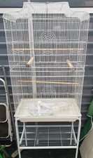 Large Metal Bird Cage + Stand on Wheels + Perches Feeders Toys etc