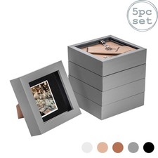 5x 3D Box Photo Frames Picture Display 4 x 4" with 2 x 2" Mount Grey/Black