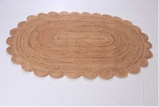 Jute Rug Oval Rug Jute Carpet Mat Area Rug Handmade Rustic Look Scallop Design