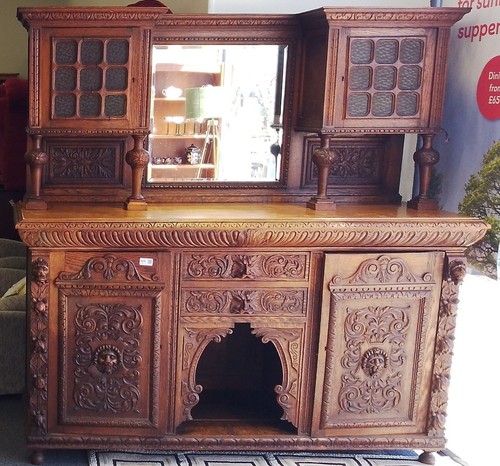 Antique carved oak sideboard - oak,