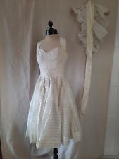 Original Genuine Vintage 1950s White Silver Stripe Prom/party Dress Sz 8 Wedding