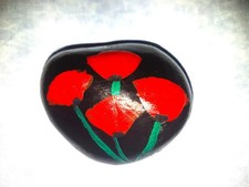 Rock Pebble Art "Poppy's" Design Hand Painted Paper weight-Decor- Paperweight