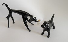 2 Glass Hand Made Black Dog Ornaments Miniature Labrador Blown Glass
