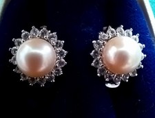 Cultured Akoya Pearls Earrings Clip 18ct White Gold Sapphires