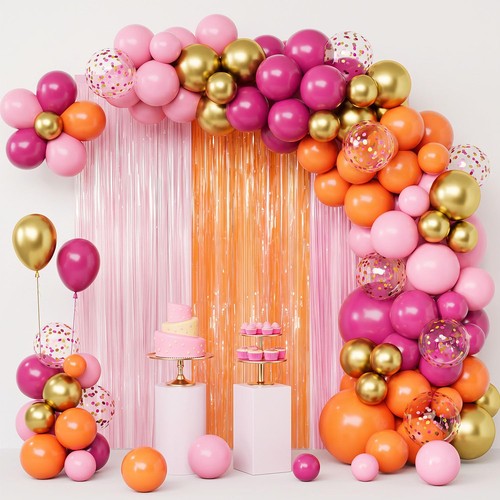 Pink orange balloon garland - orange,