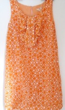 NW3 Hobbs Georgia Frill Front Dress sherbet orange shift 100% silk Size 8 vgc