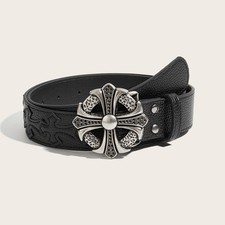 Punk Cross Flower Mens Leather