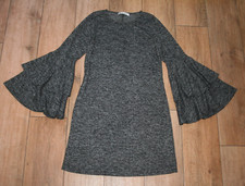 NEW! grey knitted jumper dress SIZE 8 bell sleeve ruffle wool look quirky retro