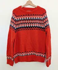 Vintage H&M Fairisle Jumper Men's Size L Orange Navy White Wool Alpaca Blend