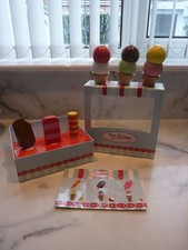 Kids 6 x Wooden Ice Creams Cones & Stand Pretend Play Food 