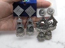 2XIndian Pakistani Bollywood Dangle Silver Jhumka Earrings Boho Jhumki Jewellery