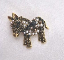 Donkey Brooch Gold Tone Vintage Inspired Jewellery Cute Rhinestone 