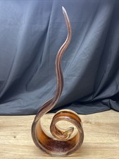 Hand Blown Art Glass Sculpture Twisted Swirl Amber Honey Clear 15” Stunning