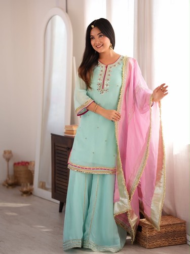Mint green embroidered sharara - mint,