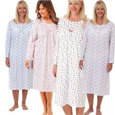 Ladies Nightdress Long Sleeve Cotton Or Fleece Nightwear Nighty Nightie Chemise
