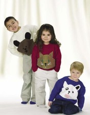 Knitting pattern copy 1537.   Childs animal motif sweater with pockets.  25-34"