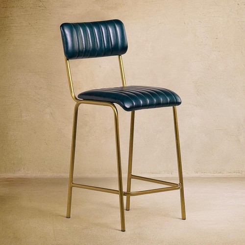 Blue real leather bar stool - blue,