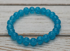Women Electric Blue Stretch Crackle Glass Bead Elastic Bracelet Festival Rave