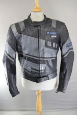 PROTO BLACK & SILVER LEATHER KEVLAR REINFORCED BIKER JACKET WITH PROTECTORS 40IN