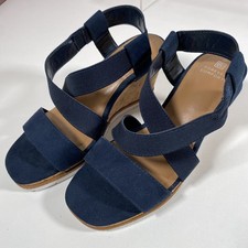 Ladies Next  Forever Comfort UK 4 Navy Slingback Cork Wedge Sandals