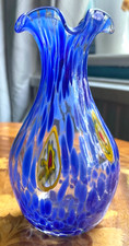 Murano Bud Vase = Blue Speckled Glass with colour patterns - 1st Quality