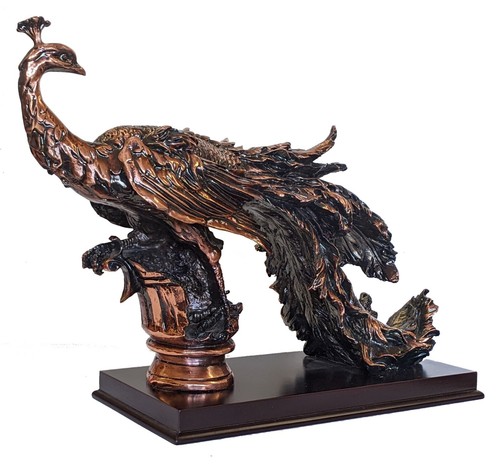 Copper peacock bird figurine - copper,