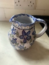 Blue Flower Jug Hand Thrown 