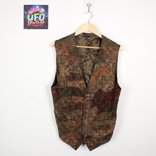 Real Suede Leather Waistcoat Dark Green Khaki Size M Patchwork Tapestry Aztec