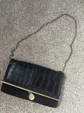 Women’s Used Black Faux Leather Animal Print River Island Clutch Bag With Strap