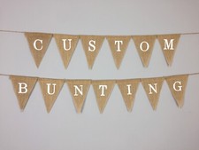CUSTOM PERSONALISED BUNTING.HESSIAN, WHITE OR GOLD LETTERS.LARGE LETTERS.