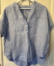 Marks & Spencer M&S Pure 100% Linen Blue Popover Blouse Top Tunic Shirt - 12