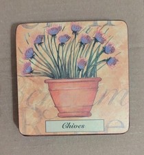 Set Of 6 Square Cork Coasters Chives Orange Background