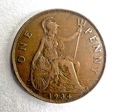 1934 George V One Penny Coin |