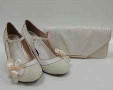 Ruby Shoo Small Matching Bag And Shoes Champagne & Gold Size 7 Preloved Fashion