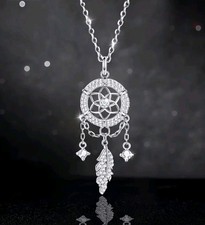 Elegant S925 Sterling Silver Dreamcatcher Necklace with Zirconia Crystals